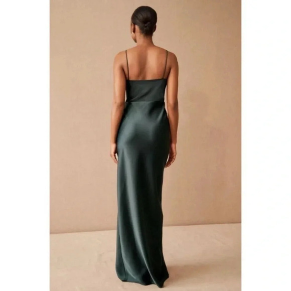NWT Anthropologie BHLDN Freya Satin Charmeuse Maxi Slip Dress in Dark Green - Picture 2 of 8